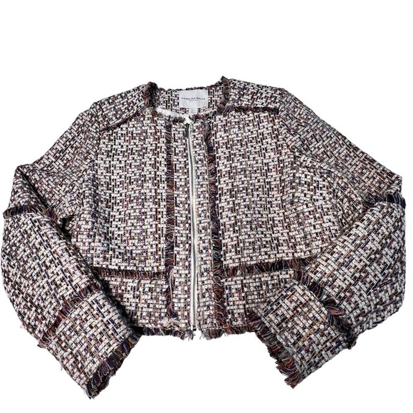 CAROLINA BELLE Montreal Crop Tweed Zip Front Multicolor Blazer Jacket Size L - Picture 6 of 16